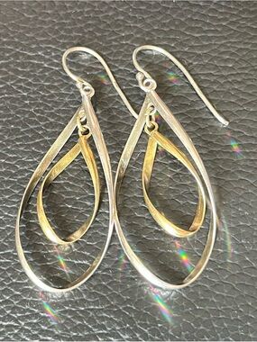 925 Two-Tone Gold and Silver Teardrop Dangle Earrings